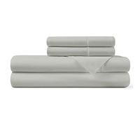Pizuna Cotton Percale King Size Sheet Set Silver, 100% Long Staple Combed Cotton Bedding Set 275x280 cm, Soft Sateen 4 PC King Bed Sheet Set -Fitted Sheet, Flat Sheet & 2 Pillowcases