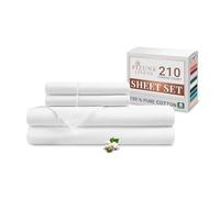 Pizuna Cotton Percale King Size Sheet Set White, 100% Long Staple Combed Cotton Bedding Set 275x280 cm, Soft Sateen 4 PC King Bed Sheet Set -Fitted Sheet, Flat Sheet & 2 Pillowcases