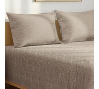 Pizuna Cotton Quilted Bedspread Super King Size 260x260 cm, Embroidered Bedding Set 3 pc, Luxury Cotton Bed Spread with Soft Polyfill & 2 Pillow Cases 50x75 cm, Warm Quilt Set - Simply Taupe