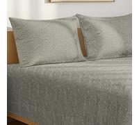 Pizuna Cotton Quilted Bedspread Super King Size 260x260 cm, Embroidered Bedding Set 3 pc, Luxury Cotton Bed Spread with Soft Polyfill & 2 Pillow Cases 50x75 cm, Warm Quilt Set - Silver