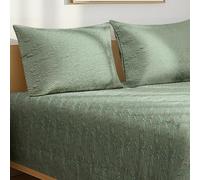 Pizuna Cotton Quilted Bedspread Super King Size 260x260 cm, Embroidered Bedding Set 3 pc, Luxury Cotton Bed Spread with Soft Polyfill & 2 Pillow Cases 50x75 cm, Warm Quilt Set - Seafoam Sage