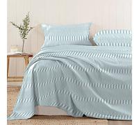 Pizuna Cotton Single Size Cascade Stripe Blue Print Flat Sheet 1 Piece Only, 100% Long Staple Combed Cotton Flat Bed Sheets 180cm x 280cm, Sateen Weave Cooling Flat Sheet Single (Printed Bed Sheets)