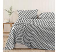 Pizuna Cotton Single Size Smart Checks Grey Print Flat Sheet 1 Piece Only, 100% Long Staple Combed Cotton Flat Bed Sheets 180cm x 280cm, Sateen Weave Cooling Flat Sheet Single (Printed Bed Sheets)