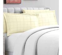 Pizuna Cream Big Checked Bedding Cotton King Size Pillow Cases 2 Pc, 300 Thread Count 100% Long Staple Cotton Checks Pillow Cover, Sateen King Pillow Cases 50 x 90cm (Damask Bedding Set)