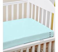 Pizuna Crib Fitted Sheet 40 x 90 cm, Ice Aqua, 400 Thread Count 100% Long Staple Cotton Fitted Bed Sheet, Soft Sateen Weave Baby Crib Sheet with 12 cm Deep Pocket