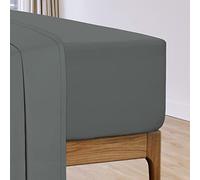 Pizuna Dark Grey Cotton Percale European Single Fitted Sheets 100x200 cm 1 Pc Only, 100% Long Staple Cotton Plain Weave Fitted Sheet Euro Single with 40 cm Deep Pocket