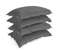 Pizuna Dark Grey Pillow Cases 4 Pack Cotton, 400 Thread Count 100% Long Staple Combed Dark Grey Cotton Pillow Cases pack of 4, Sateen Weave Oxford Pillow Case 50 x 75 cm (Cooling Pillowcases)
