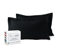 Pizuna Luxurios Cotton Pillow Cases 2 Pack Black 50x75cm, 1000 Thread Count Long Staple Combed Cotton Thick Pillow Cover, Soft Sateen Oxford Pillow Cases (100% Cotton Pillowcase Pack of 2)