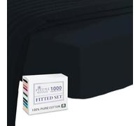 Pizuna Luxurious Cotton Double Fitted Sheet Black, 1000 Thread Count 100% Long Staple Cotton Fitted Bed Sheets Double 140x200 cm, Sateen Weave Thick Fitted Sheet Extra Deep 40 cm Fit - 1 PC