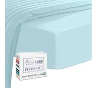 Pizuna Luxurious Cotton Single Bed Fitted Sheet Baby Blue, 1000 Thread Count 100% Long Staple Cotton Single Fitted Sheet 90x200 cm, Sateen Weave Thick Fitted Sheet Extra Deep 40 cm Fit - 1 PC