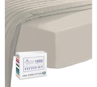 Pizuna Luxurious Cotton Single Bed Fitted Sheet Simply Taupe, 1000 Thread Count 100% Long Staple Cotton Single Fitted Sheet 90x200 cm, Sateen Weave Thick Sheet Extra Deep 40 cm Fit - 1 PC
