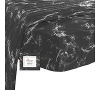 Pizuna Marble Black Printed Fitted Sheet Super King 1 Pc Only 400 thread Count 100% Long Staple Cotton Printed Bedding Sateen 40 cm Deep Pocket Fitted Sheet 180x200 (Cotton Fitted Sheet)