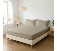 Pizuna Percale Fitted Sheet King Size 160x200 cm with 2 Pillowcases, Simply Taupe, 100% Long Staple Cotton, Crisp Percale Weave, Fitted Bed Sheets with 40 cm Deep Pocket