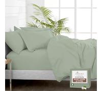 Pizuna Pure 100% Cotton Double Duvet Cover Set with Double Fitted Sheet Sea Foam, 400 Thread Count Long Staple Cotton Bedding Set, Soft Sateen Weave Quilt Cover Set & 40 cm Deep Fitted Sheets