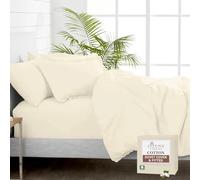 Pizuna Pure 100% Cotton Emperor Duvet Cover with Emperor Fitted Sheet New Ivory, 400 Thread Count Long Staple Cotton Bedding Set, Soft Sateen Weave Quilt Cover Set & 40 cm Deep Fitted Sheets