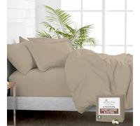 Pizuna Pure 100% Cotton King Size Duvet Cover+ Fitted Sheets Simply Taupe | Sets with King Size 400 Thread Count Long Staple Cotton Bedding Set Soft Sateen Quilt Cover Set & 40 cm Deep Fitted Sheets
