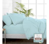 Pizuna Pure 100% Cotton King Size Duvet Cover Sets with King Size Fitted Sheets Baby Blue, 400 Thread Count Long Staple Cotton Bedding Set, Soft Sateen Quilt Cover Set & 40 cm Deep Fitted Sheets