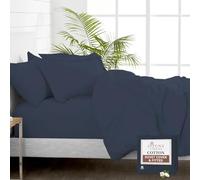 Pizuna Pure 100% Cotton Single Duvet Cover+ Fitted Sheet Dark Blue | Set with Single 400 Thread Count Long Staple Cotton Bedding Set Soft Sateen Weave Quilt Cover Set & 40 cm Deep Fitted Sheets
