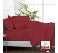Pizuna Pure 100% Cotton Single Duvet Cover Set with Single Fitted Sheet Rio Red, 400 Thread Count Long Staple Cotton Bedding Set, Soft Sateen Weave Quilt Cover Set & 40 cm Deep Fitted Sheets