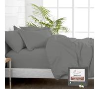 Pizuna Pure 100% Cotton Super King Duvet Cover with Super King Fitted Sheet Dark Grey, 400 Thread Count Long Staple Cotton Bedding Set, Soft Sateen Weave Quilt Cover Set & 40 cm Deep Fitted Sheets