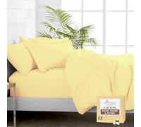 Pizuna Pure 100% Cotton Super King Duvet Cover with Super King Fitted Sheet Mellow Yellow, 400 Thread Count Long Staple Cotton Bedding Set, Soft Sateen Weave Quilt Cover Set & 40 cm Deep Fitted Sheets