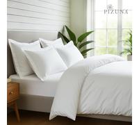 Pizuna Pure Combed Cotton Bedding Sets King Size 600 Thread Count White | 100% Long Staple Cotton Soft Sateen Duvet Cover 2 Pillow Cases & 40 Cm Deep Fitted Sheet - King