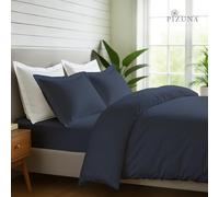 Pizuna Pure Combed Cotton Double Bedding Set 600 Thread Count Blue | 100% Long Staple Cotton Soft Sateen Duvet Cover 2 Pillow Cases & 40 Cm Deep Fitted Sheet - Dark