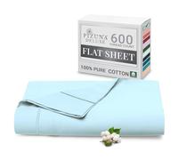 Pizuna Pure Combed Cotton Double Flat Sheet Baby Blue, 600 Thread Count Long Staple Brushed Cotton Flat Sheets Double, Cool Sateen Weave Flat Sheet Double Bed (Cotton Flat Sheet Double 1 PC)