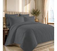 Pizuna Pure Combed Cotton Duvet Cover Set King Size Grey 600 Thread Count | Dark 100% Long Staple Cotton, 230x220cm, Sateen Quilt Cover with Button Closure
