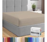 Pizuna Pure Combed Cotton European Single Fitted Sheet Simply Taupe, 600 Thread Count 100% Long Staple Cotton Fitted Sheet Single Bed 100 X 200cm, Sateen Weave 40 cm Deep Fitted Sheets 1 PC