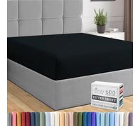 Pizuna Pure Combed Cotton Fitted Sheet Black, 600 Thread Count 100% Long Staple Cotton King Size Fitted Sheet 160x200 cm, Sateen Weave King Size Fitted Sheets Deep Fit 40 cm 1 PC