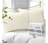 Pizuna Pure Combed Cotton Housewife Pillowcases 2 Pack Ivory 48x74cm, 600 Thread Count 100% Long Staple Combed Cotton Pillow Cover, Soft Sateen Housewife Pillow Cases (100% Cotton Pillowcase)