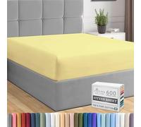 Pizuna Pure Combed Cotton King Size Fitted Sheet Mellow Yellow, 600 Thread Count 100% Long Staple Cotton King Size Fitted Sheet 160x200 cm, Sateen Weave Bed Sheets Deep Fit 40 cm 1 PC