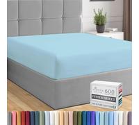 Pizuna Pure Combed Cotton King Size Fitted Sheets Baby Blue, 600 Thread Count 100% Long Staple Cotton Fitted Sheet 150x200 cm, Sateen Weave King Size Fitted Sheets Deep Fit 40 cm 1 PC Baby Blue