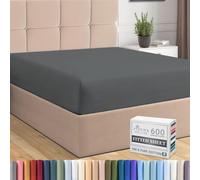 Pizuna Pure Combed Cotton King Size Fitted Sheets Dark Grey, 600 Thread Count 100% Long Staple Cotton Fitted Sheet 150x200 cm, Sateen Weave King Size Fitted Sheets Deep Fit 40 cm 1 PC Dark Grey