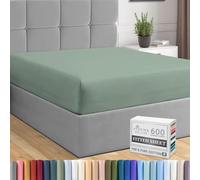 Pizuna Pure Combed Cotton King Size Fitted Sheets Sea Foam 600 Thread Count | 100% Long Staple Cotton Fitted Sheet, 150x200 cm, Sateen Weave Deep Fit 40 Cm 1 Pc