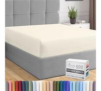 Pizuna Pure Combed Cotton Single Bed Fitted Sheet Ivory, 600 Thread Count 100% Long Staple Cotton Fitted Sheet Single Bed 90 X 200cm, Sateen Weave 40 cm Deep Fitted Sheets 1 PC Ivory
