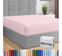 Pizuna Pure Combed Cotton Single Bed Fitted Sheet Light Pink, 600 Thread Count 100% Long Staple Cotton Fitted Sheet Single Bed 90 X 200cm, Sateen Weave 40 cm Deep Fitted Sheets 1 PC Light Pink