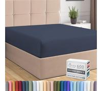 Pizuna Pure Combed Cotton Small Double Fitted Sheet Dark Blue, 600 Thread Count 100% Long Staple Cotton Small Double Fitted Sheets 120x200 cm, Sateen Weave 40 cm Deep Fitted Sheets 1 PC Dark Blue