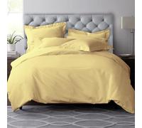 Pizuna Pure Combed Cotton Super King Duvet Cover Set Mellow Yellow, 600 Thread Count 100% Long Staple Cotton Superking Duvet Cover 260x220, Sateen Quilt Cover with Button Closure (Bedding Duvet Sets)