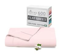 Pizuna Pure Combed Cotton Super King Flat Sheet Light Pink, 600 Thread Count Long Staple Brushed Cotton Flat Sheets Super King Size, Cool Sateen Flat Sheet Superking