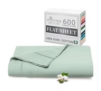 Pizuna Pure Combed Cotton Super King Flat Sheet Sea Foam, 600 Thread Count Long Staple Brushed Cotton Flat Sheets Super King Size, Cool Sateen Flat Sheet Superking