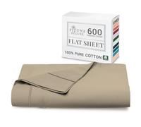Pizuna Pure Combed Cotton Super King Flat Sheet Simply Taupe, 600 Thread Count Long Staple Brushed Cotton Flat Sheets Super King Size, Sateen Flat Sheet Superking