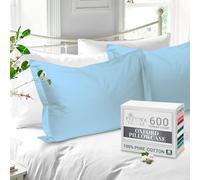 Pizuna Pure Cotton King Size Oxford Pillowcase 2 Pack Blue 600 Thread Count | Pillowcases Baby, 50x90cm, Long Staple Combed Cotton Crispy Soft Pillow Cover Sateen King Pillow Cases