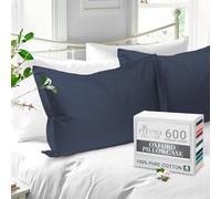 Pizuna Pure Cotton Standard Pillowcases 2 Pack Blue 50x75 600 Thread Count | Dark, 50x75cm, Long Staple Combed Cotton Crisp Pillow Cover Soft Sateen Oxford Pillow Cases