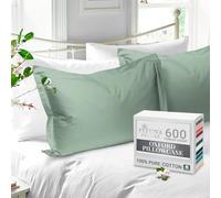 Pizuna Pure Cotton Standard Pillowcases 2 Pack Sea Foam 50x75cm, 600 Thread Count Long Staple Combed Cotton Crisp Pillow Cover, Soft Sateen Oxford Pillow Cases (Cooling Pillowcase)