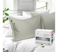 Pizuna Pure Cotton Standard Pillowcases 2 Pack Silver 50x75cm, 600 Thread Count Long Staple Combed Cotton Crisp Pillow Cover, Soft Sateen Oxford Pillow Cases (Cooling Pillowcase)