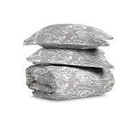 Pizuna Simply Floral Silver Print Double Duvet Cover Set Cotton 400 Thread Count 100% Long Staple Cotton Printed Duvet Cover 200x200 Sateen Double Duvet Cover with Button Closure (Quilt Cover Double)