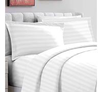 Pizuna White Satin Striped Bedding Cotton King Size Pillow Cases 2 Pc, 300 Thread Count 100% Long Staple Cotton Pillow Cover, Sateen King Pillow Cases 50 x 90cm (Damask Bedding Set)