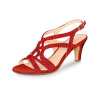 PIZZ ANNU Amelia Women's High Heel Sandals Sparkly Crystal Open Toe High Heel Sandals Party Wedding Dress Shoes, red, 41 EU